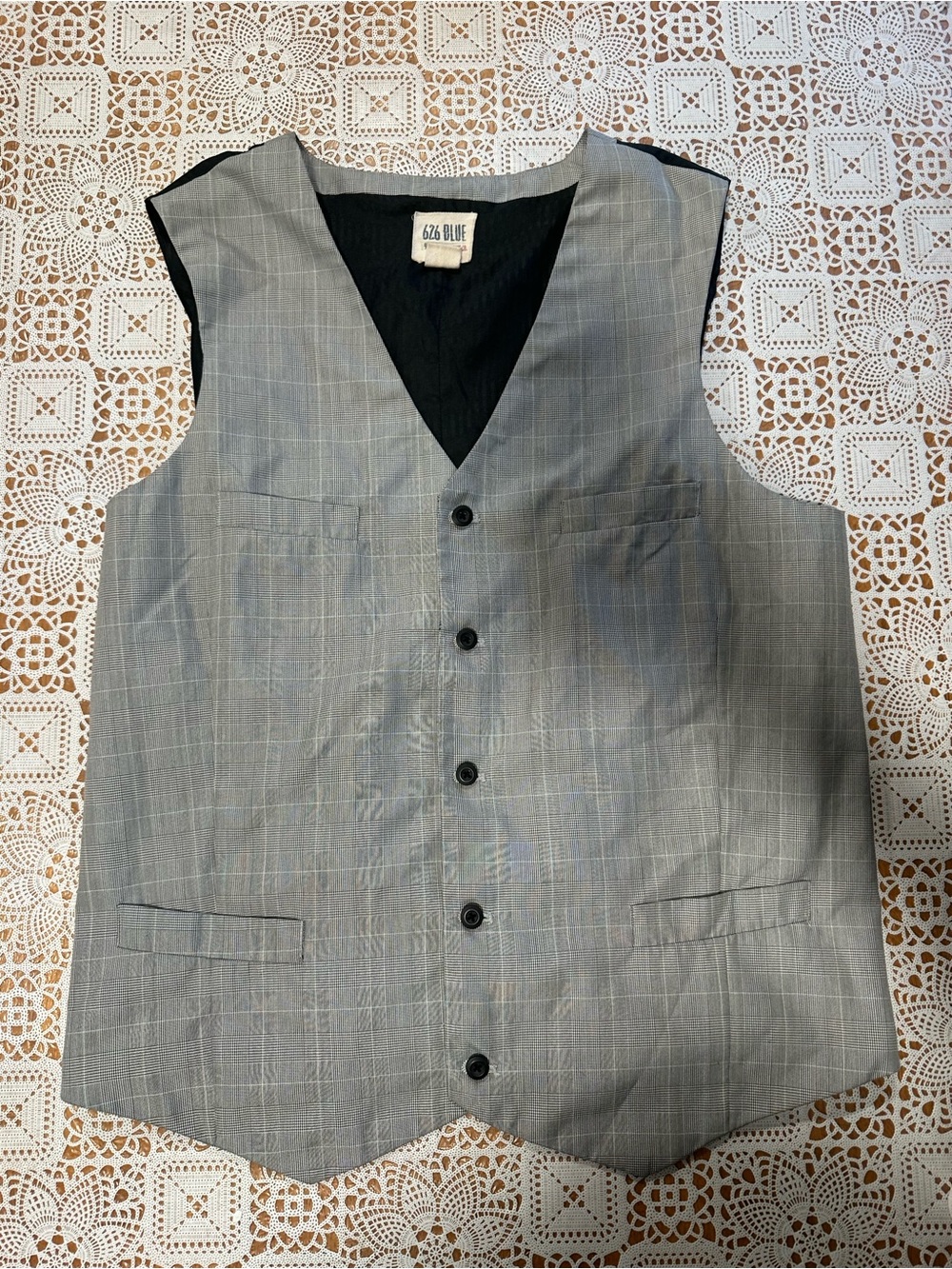 626 Blue Y2K Gray Plaid Oversized Menswear Vest Size 2X